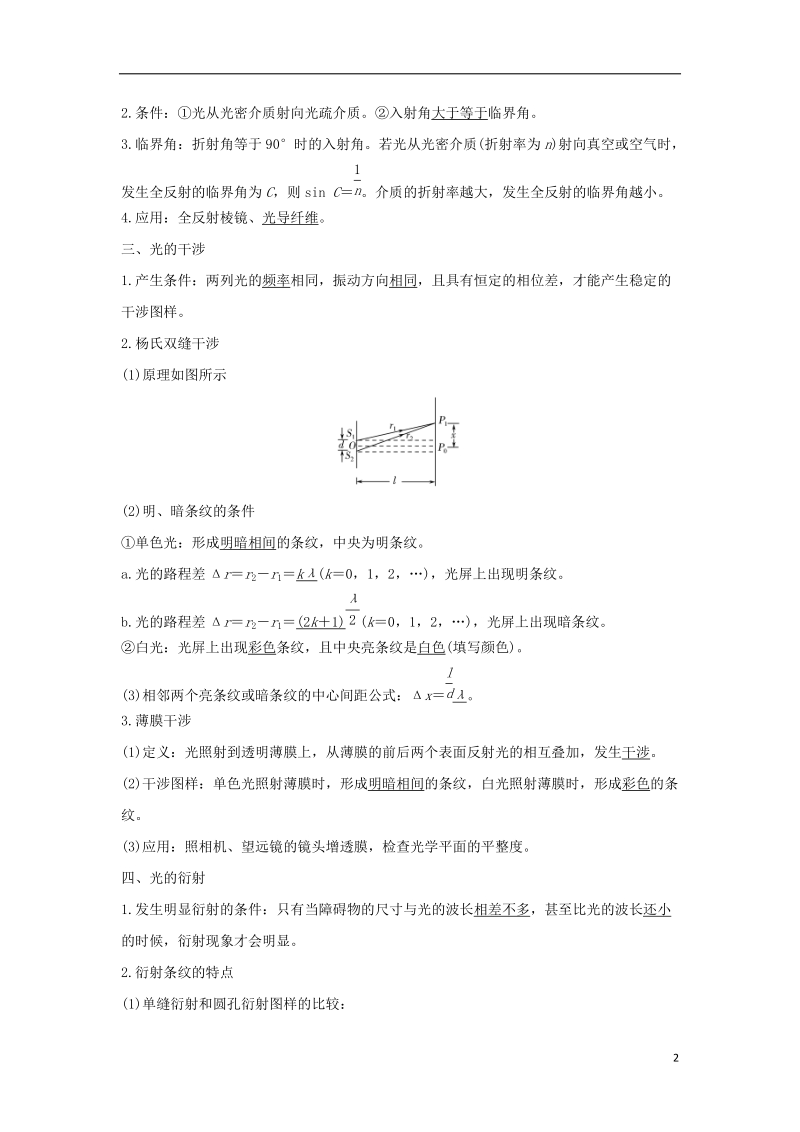 （浙江专版）2019版高考物理大一轮复习 第十一章 机械振动 机械波 光 电磁波 第3课时 光学案.doc_第2页