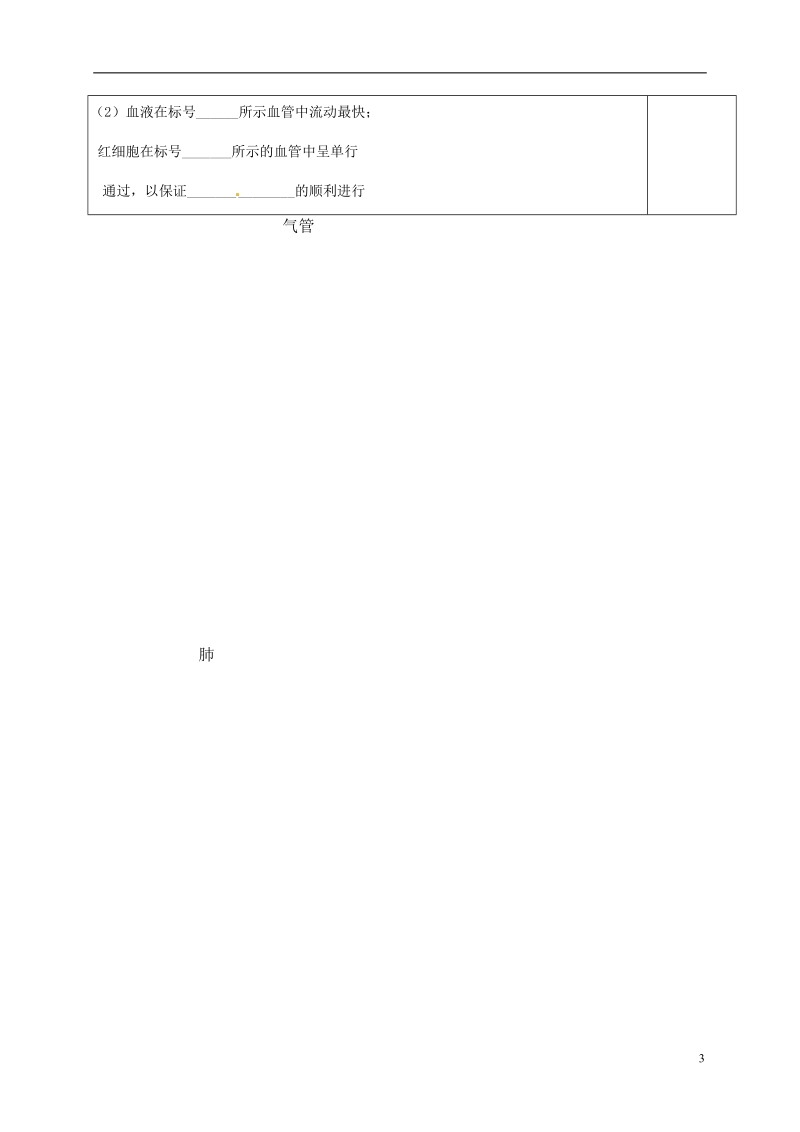 内蒙古鄂尔多斯市七年级生物下册 4.4.2 血流的管道—血管导学案2（无答案）（新版）新人教版.doc_第3页