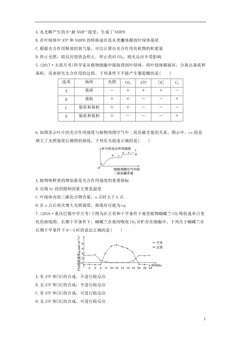 2019版高考生物 加练半小时 第19练 辨析光合作用过程，分析影响光合作用的因素 苏教版.doc_第2页