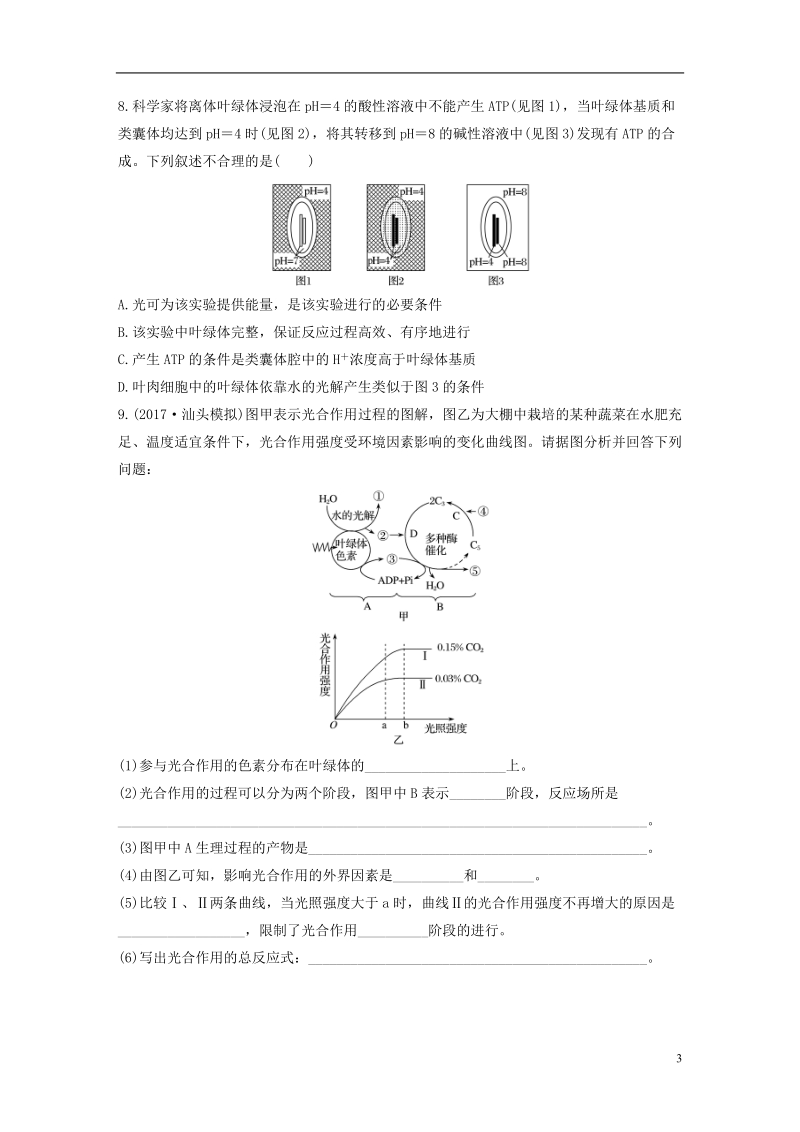 2019版高考生物 加练半小时 第19练 辨析光合作用过程，分析影响光合作用的因素 苏教版.doc_第3页