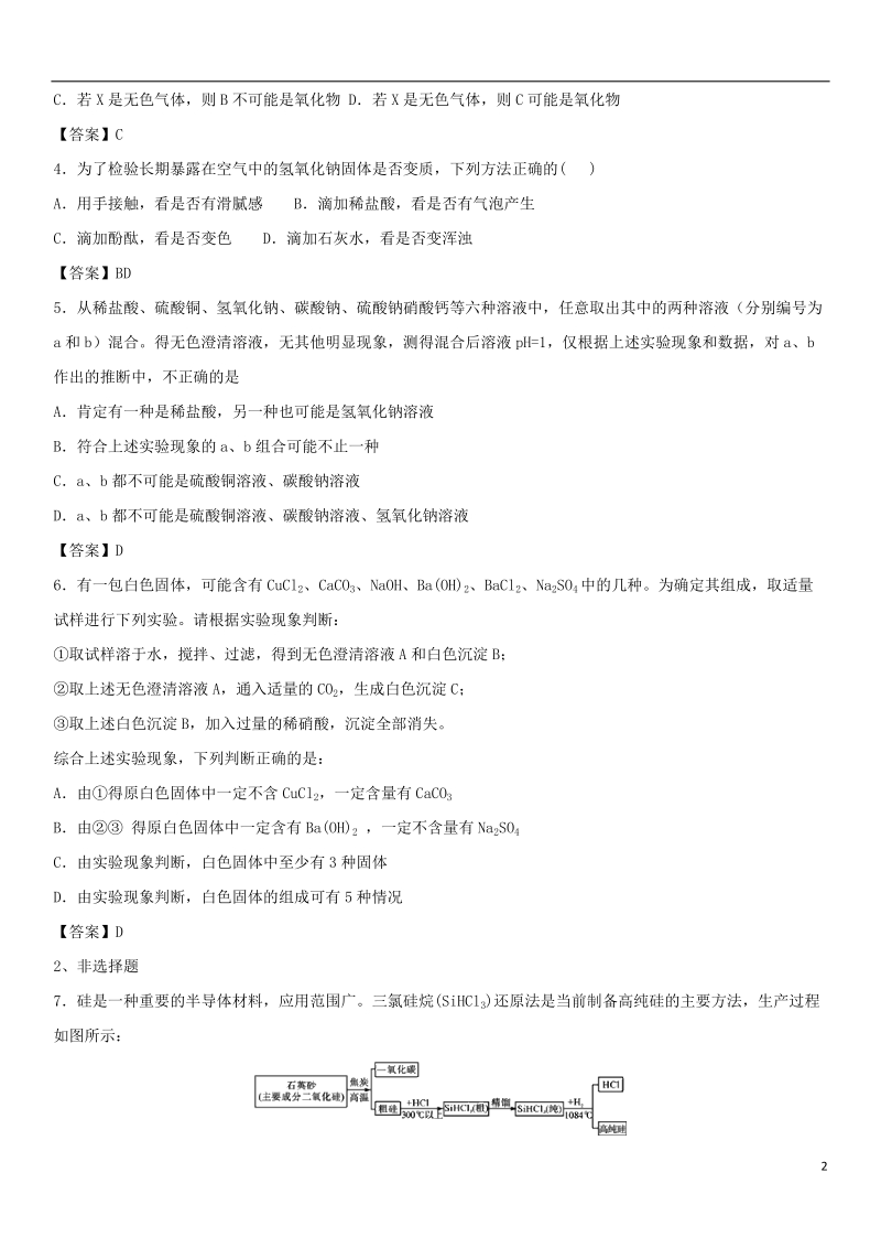 2018年中考化学专题模拟 物质的推断练习卷.doc_第2页