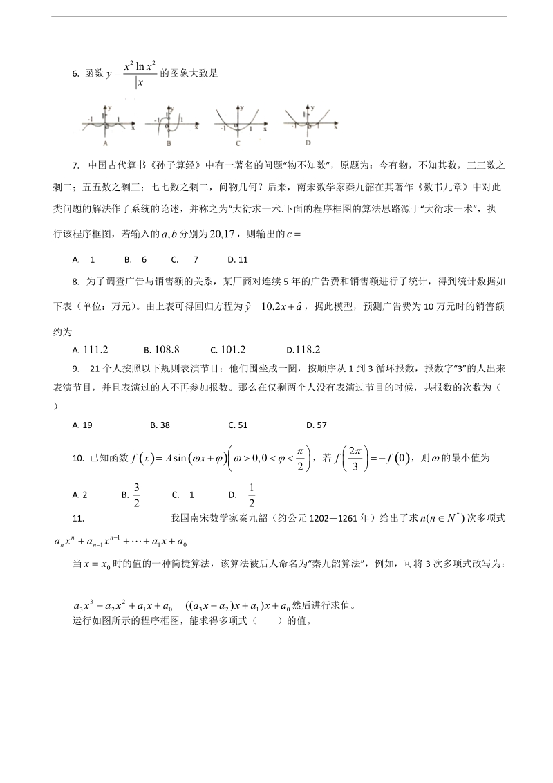 2017年安徽省普通高中高考模拟卷（六）数学（文科）试卷.doc_第2页