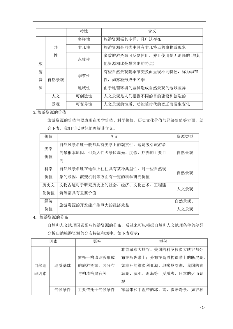 2019届高考地理一轮复习 旅游地理学案 中图版选修3.doc_第2页