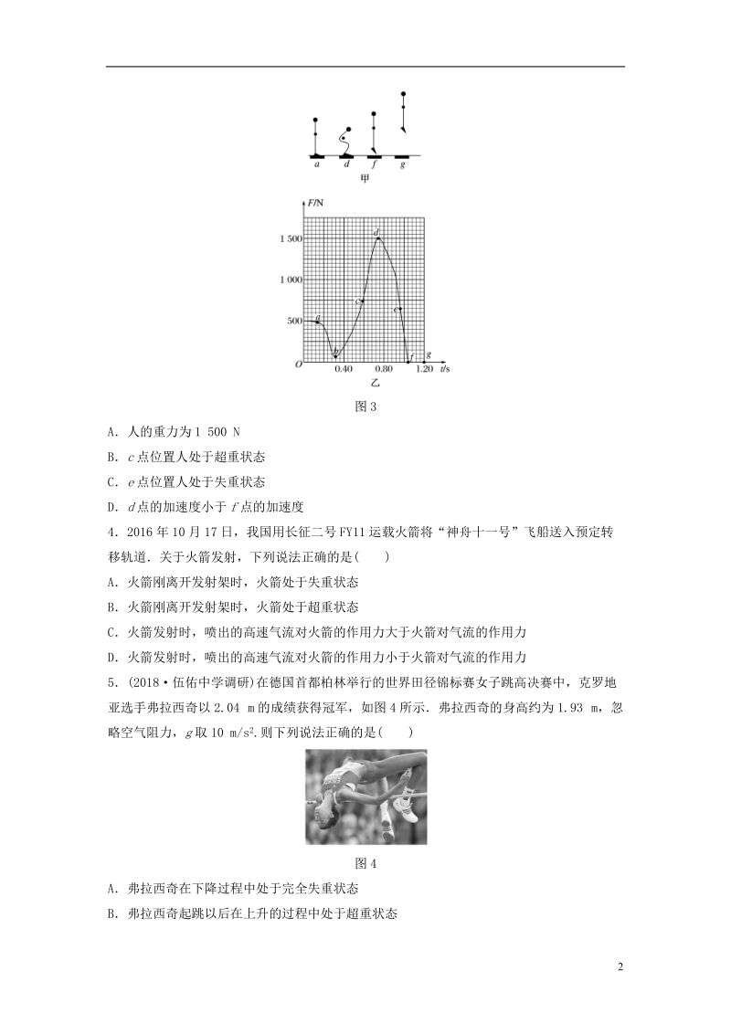 江苏专版2019版高考物理一轮复习第三章牛顿运动定律微专题22超重和失重备考精炼.doc_第2页