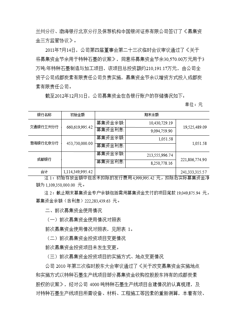 600516 _ 方大炭素关于公司前次募集资金实际使用情况的专项报告.ppt_第2页