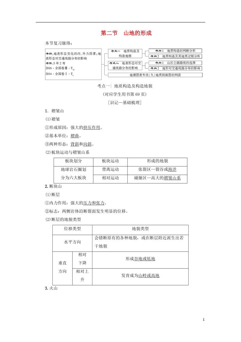 2019版高考地理一轮复习 第4章 地表形态的塑造 第2节 山地的形成学案 新人教版.doc_第1页