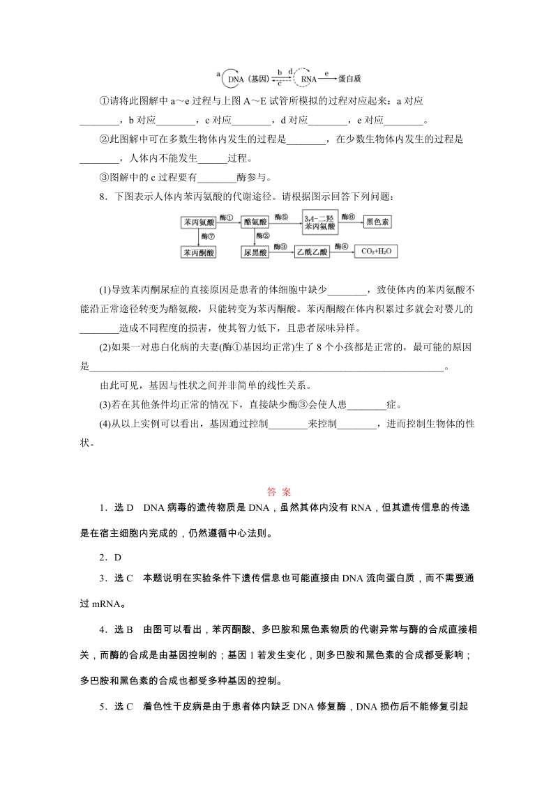 2016年人教版必修2 课时跟踪检测(十一) 基因对性状的控制.doc_第3页