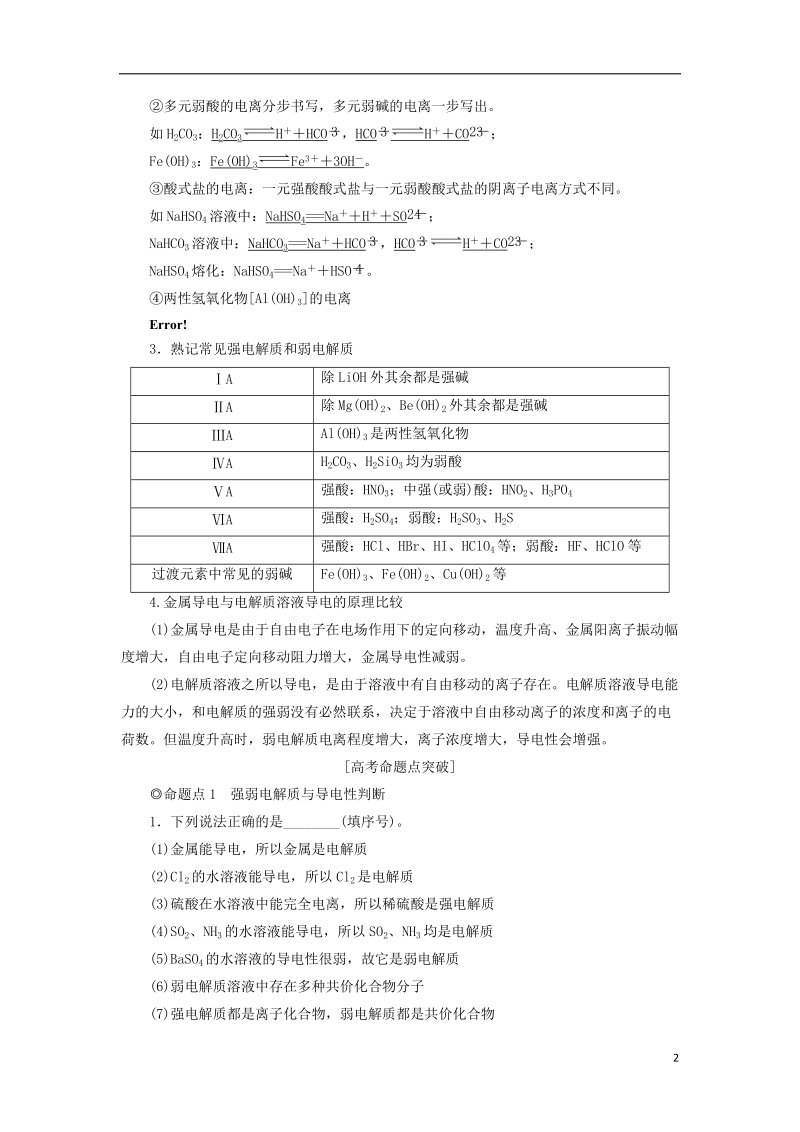 2019届高考化学一轮复习第2章元素与物质世界第2节电解质学案鲁科版.doc_第2页