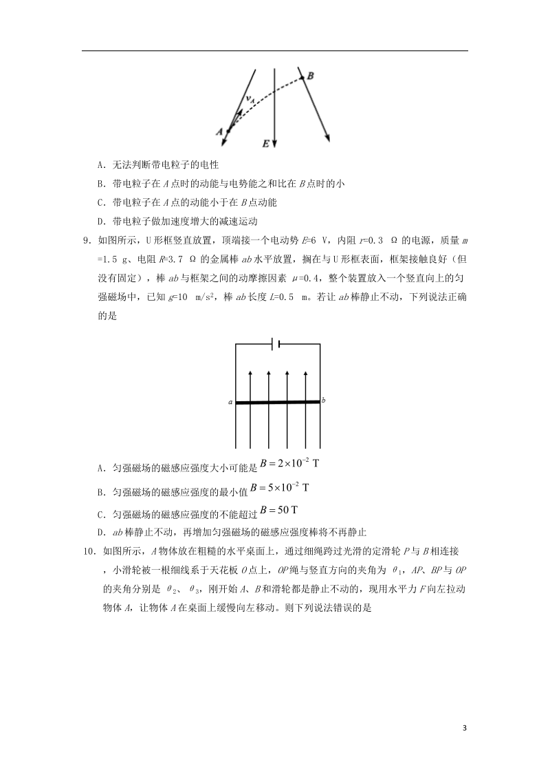 浙江省2018年4月普通高校招生鸭科目考试物理仿真模拟试题.doc_第3页