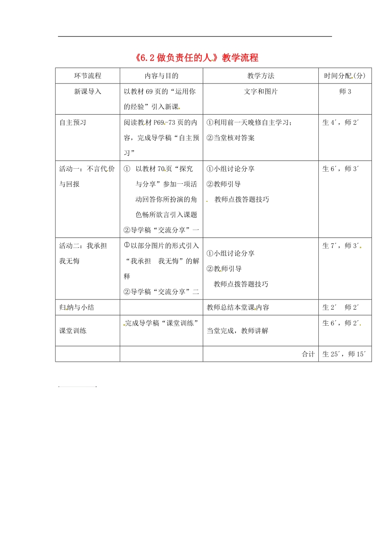 广东省河源市2018年八年级道德与法治上册第三单元勇担社会责任第六课责任与角色同在第2框《做负责任的人》教学流程新人教版.doc_第1页