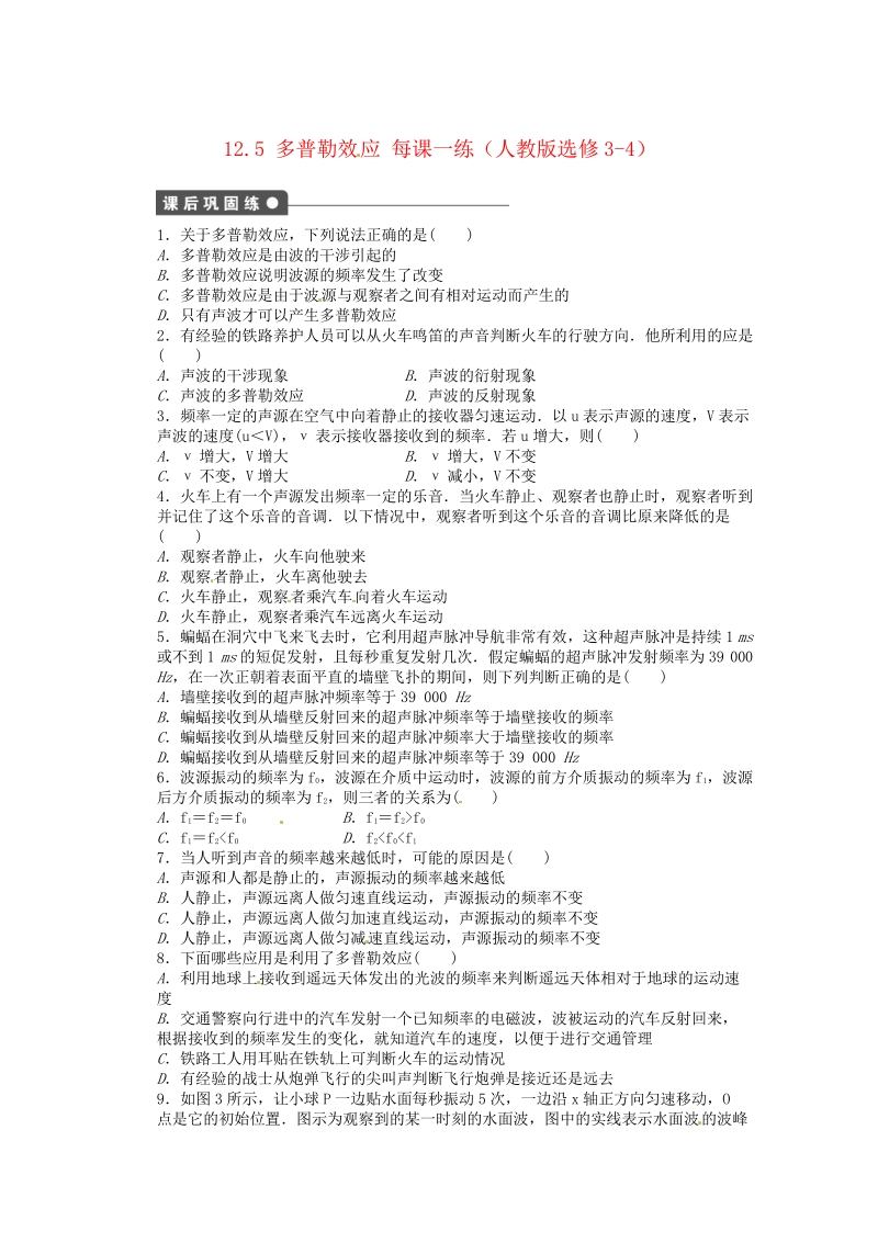 高中物理 12.5 多普勒效应每课一练 新人教版选修3-4.pdf_第1页