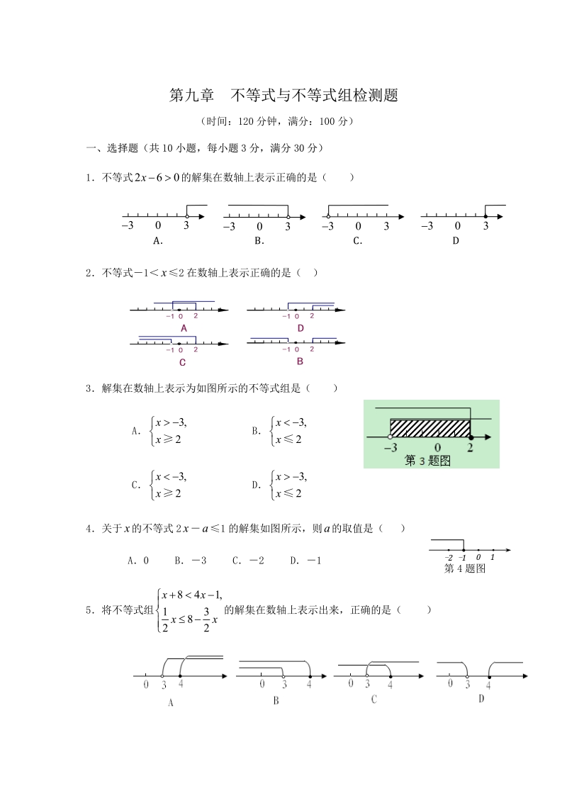 七年级数学（下）（人教版）第9章 不等式与不等式组 检测题（含详解）.pdf_第1页