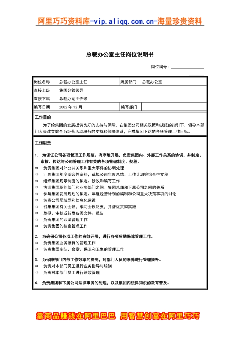 总裁办主任岗位说明书.doc_第1页