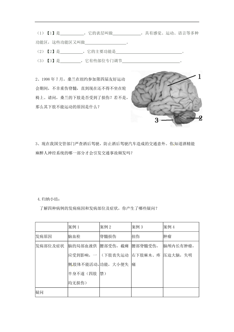 天津市宁河区2018年七年级生物下册4.6.2神经系统的组成》（第2课时）学案（无答案）（新版）新人教版.doc_第2页