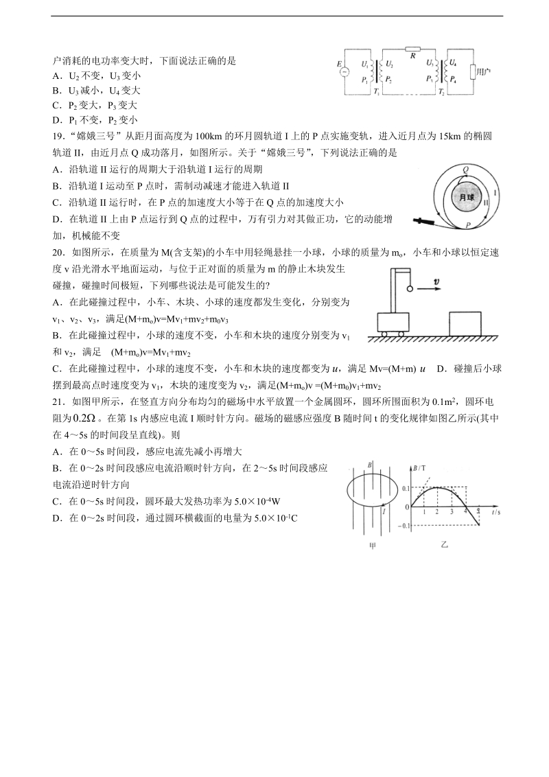 2017年山东省淄博市高三第一次模拟考试理综物理试题.doc_第2页