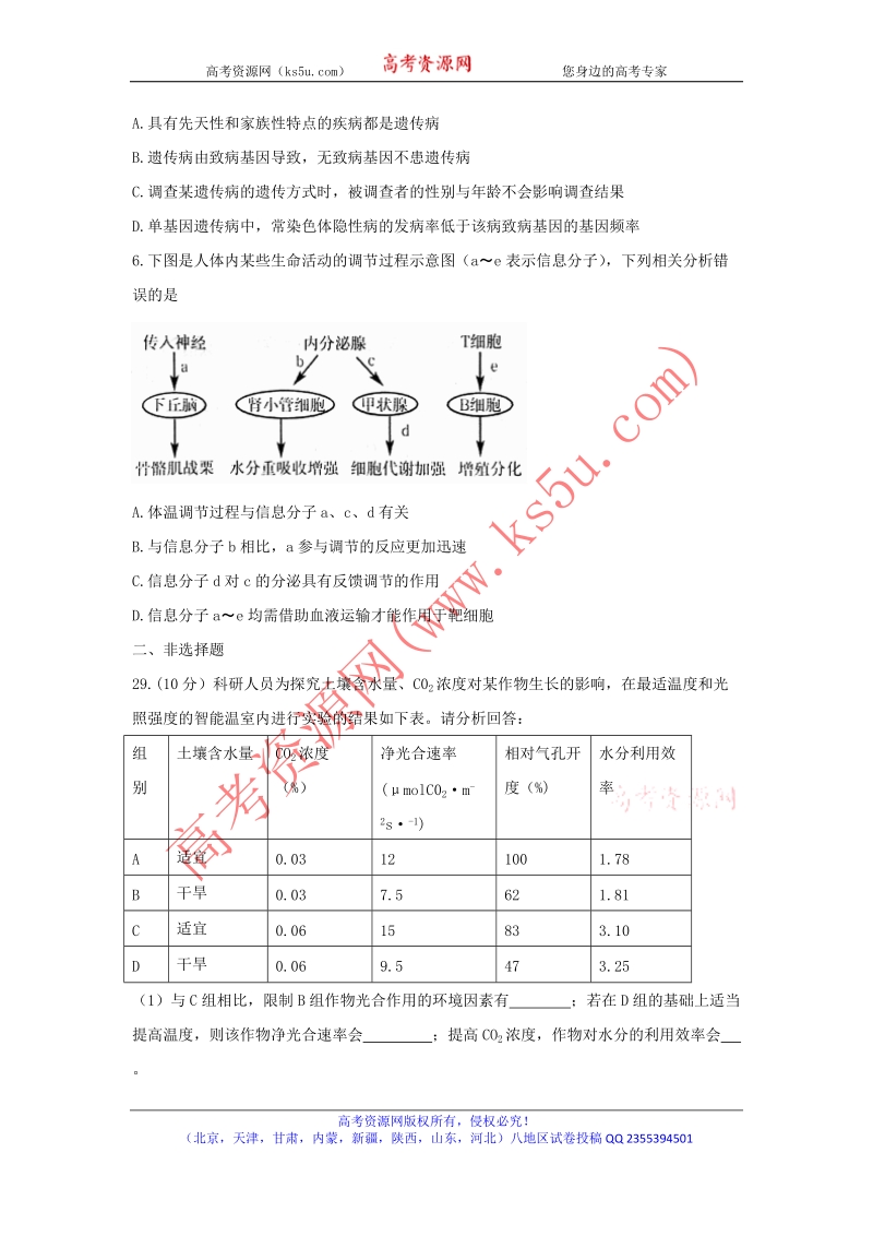 《ks5u首发》山东省淄博市2018届高三下学期第一次模拟考试生物试题 word版含答案.doc_第2页