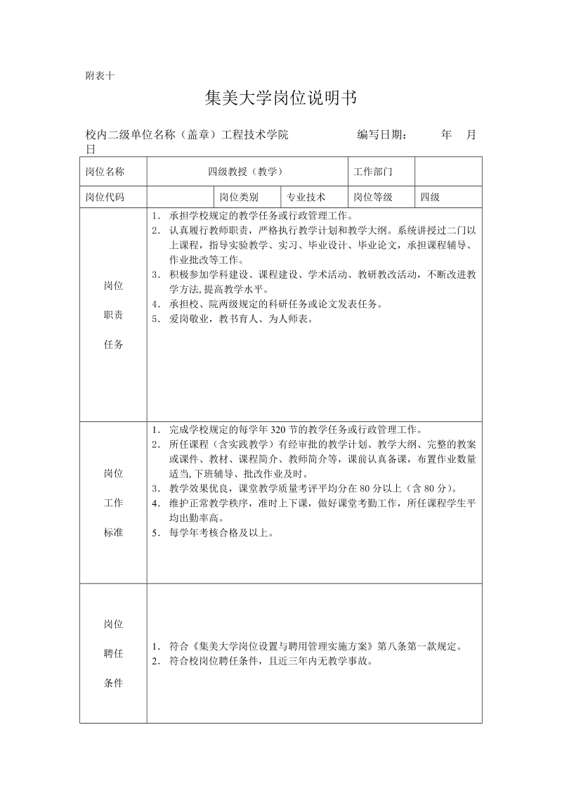 集美大学岗位说明书.doc_第1页