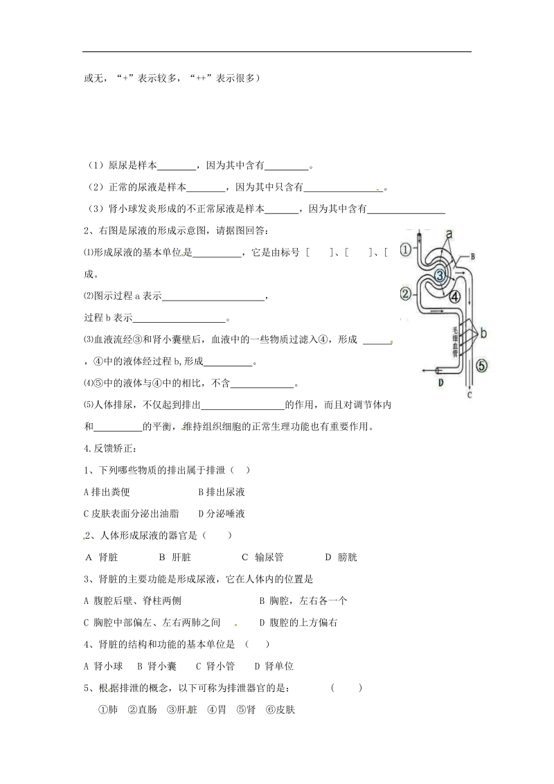 天津市宁河区2018年七年级生物下册4.5人体内废物的排出（第1课时）学案（无答案）（新版）新人教版.doc_第2页