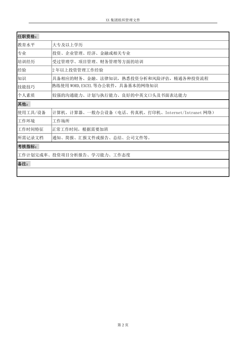 投资分析员岗位说明书.doc_第2页