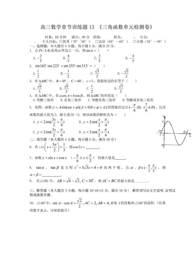 高中数学分章节训练试题：13三角函数.pdf_第1页