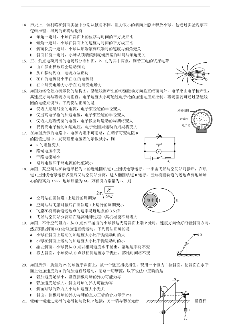 2017年广东省深圳高级中学高三上学期第二次模拟考试 理综物理.doc_第1页