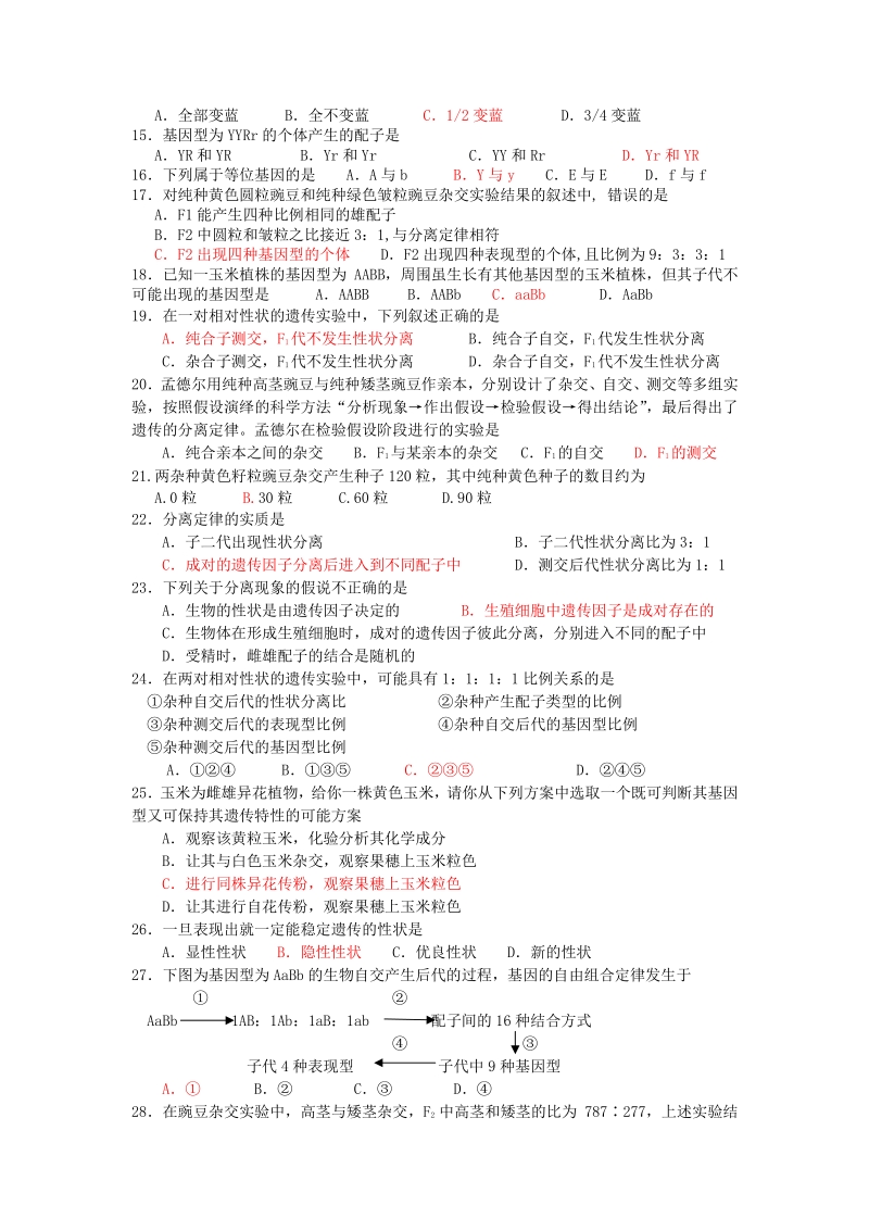 生物必修2第一章单元测试题.pdf_第2页