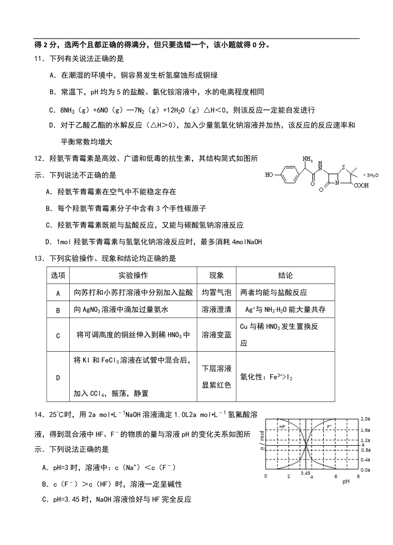 2016年江苏省东台市第一中学高三5月模拟 化学试题.doc_第3页