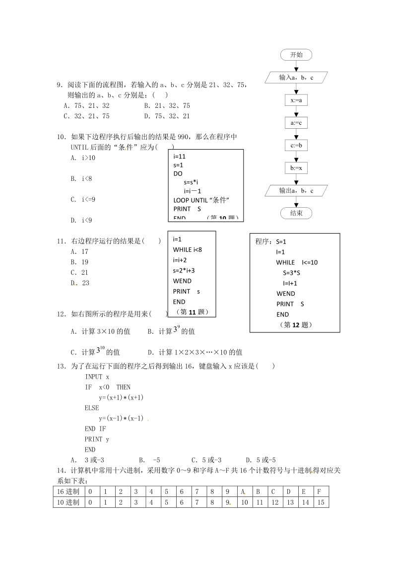 数学：第一章《算法初步》测试（2）（新人教A版必修3）.pdf_第2页