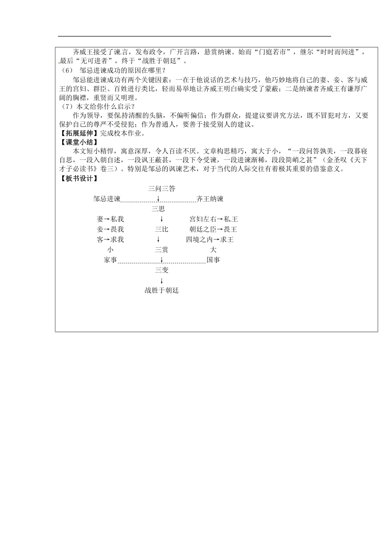 福建省厦门市内厝中学2018年九年级语文下册22《邹忌讽齐王纳谏》教学案 新人教版.doc_第2页