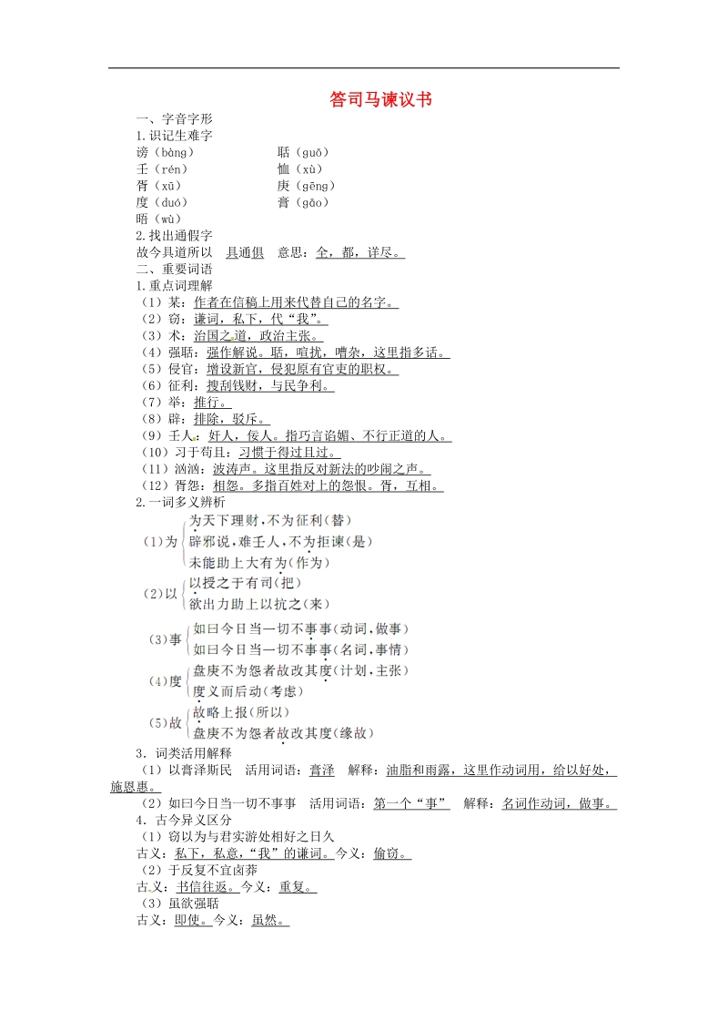 【解析版】2018年九年级语文下册第29课 答司马谏议书同步练习 语文版.doc_第1页