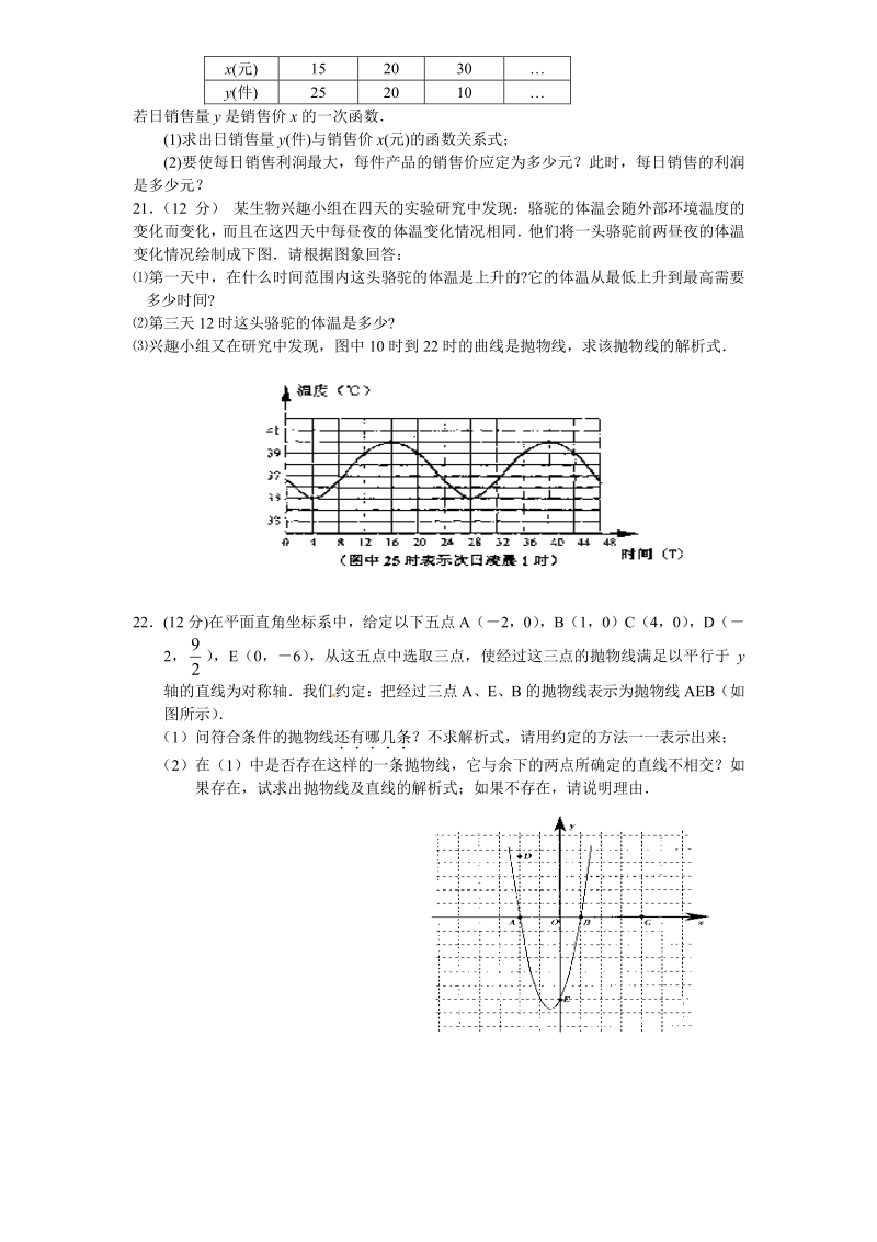 新人教版九年级上册数学第22章 二次函数（2）　　单元检测题1.pdf_第3页