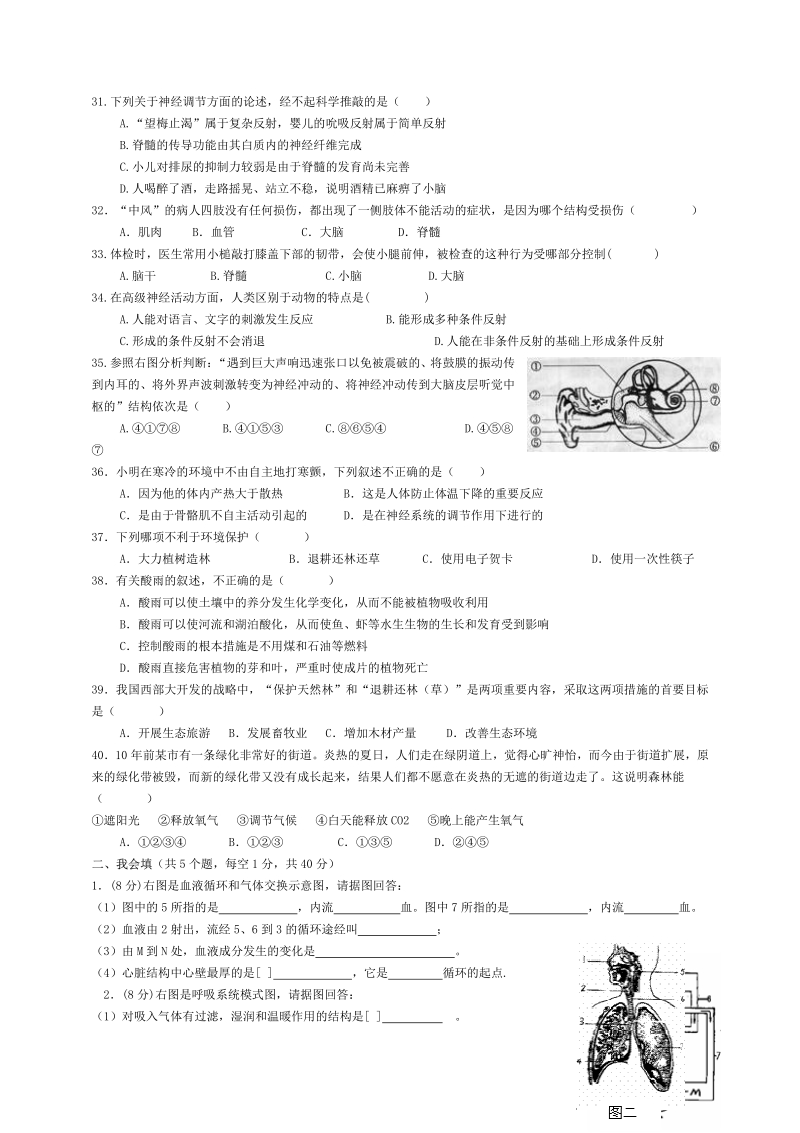 生物学七年级下册期末测试题.pdf_第3页