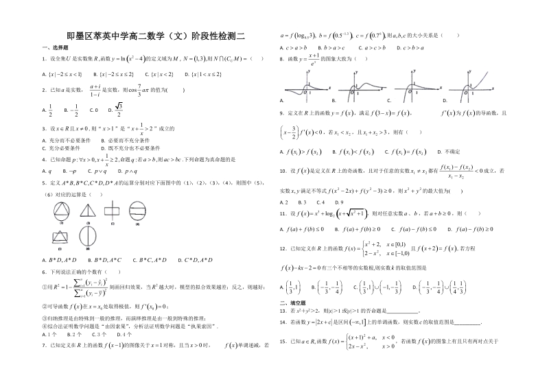 即墨区萃英中学高二数学（文）阶段性检测二.doc_第1页