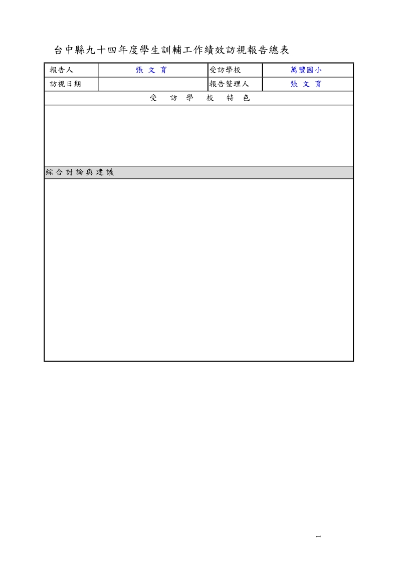 台中县九十四年度学生训辅工作绩效访视报告总表.doc_第1页