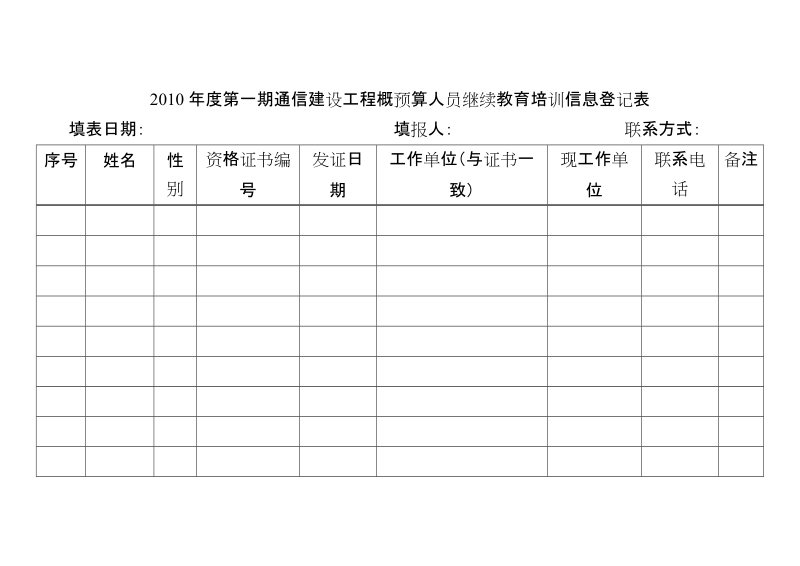 2010年度第一期通信建设工程概预算人员继续教育培训信.doc_第1页