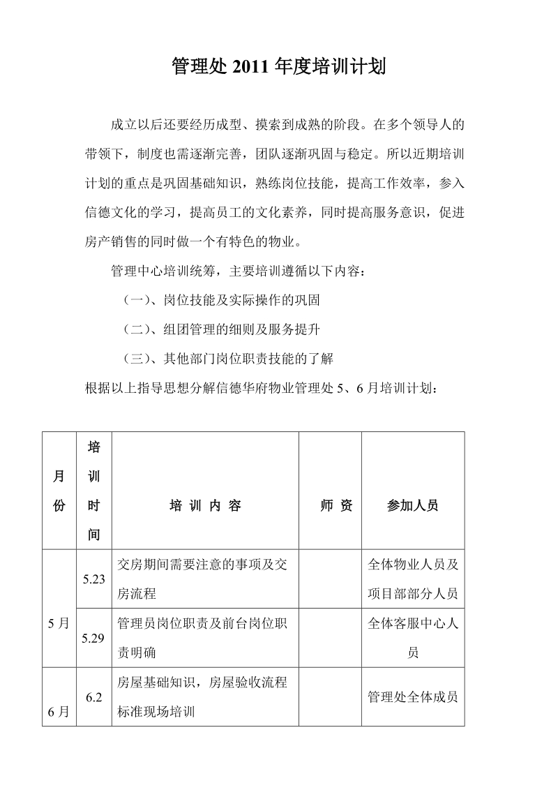 物业客服2011年度培训计划.doc_第1页