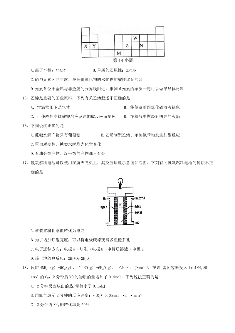 2017年浙江省杭州市学军中学高三选考模拟化学试题.doc_第3页