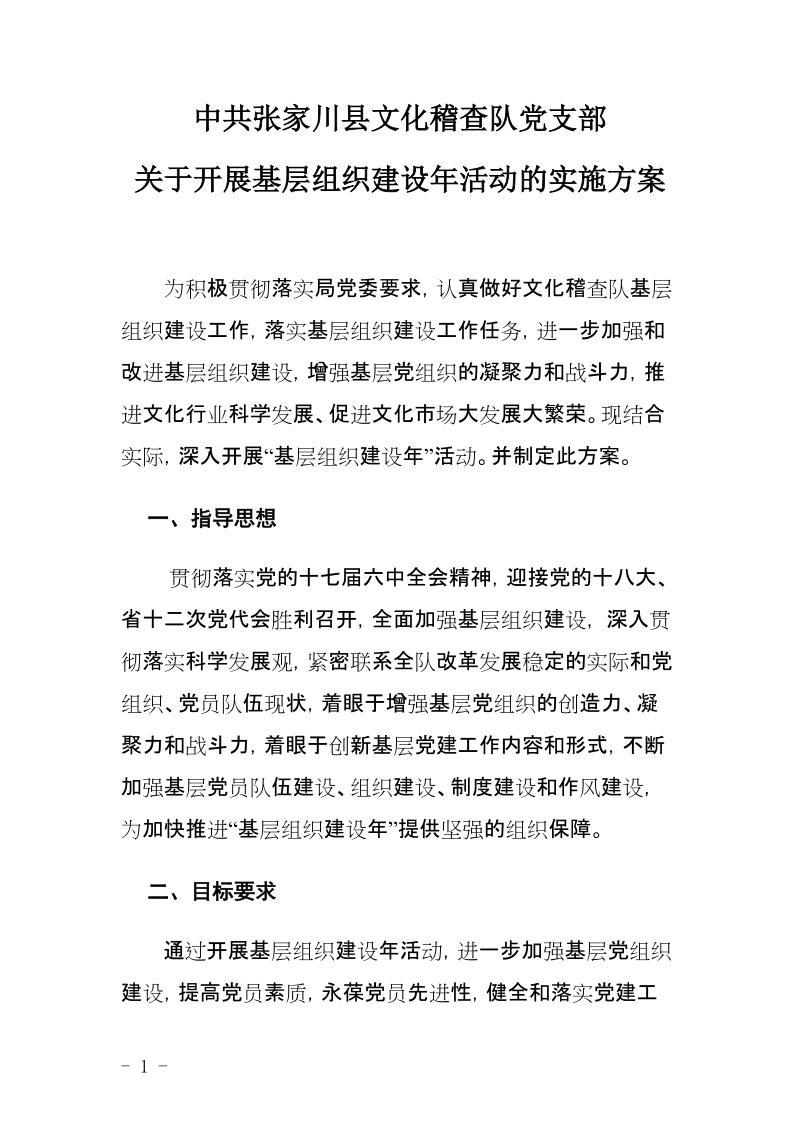 党支部基层组织建设年活动的实施方案.doc_第1页