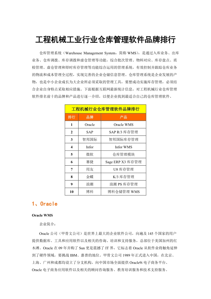 工程机械工业行业仓库管理软件品牌排行.doc_第1页