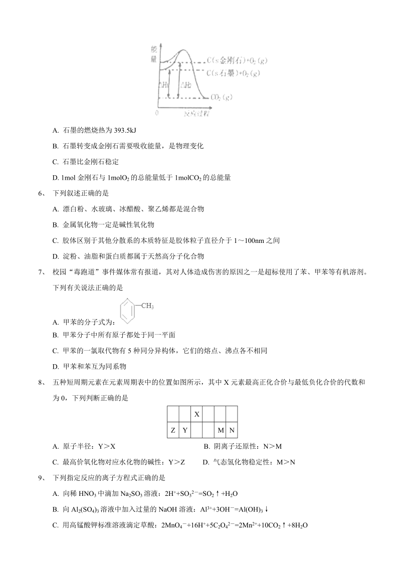 2017年黑龙江省大庆市高三上学期第一次模拟考试化学试题.doc_第2页