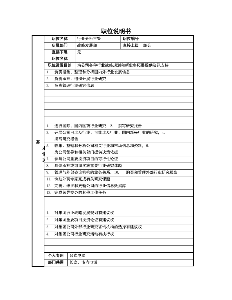 战略发展部_行业分析主管_岗位说明书.doc_第1页