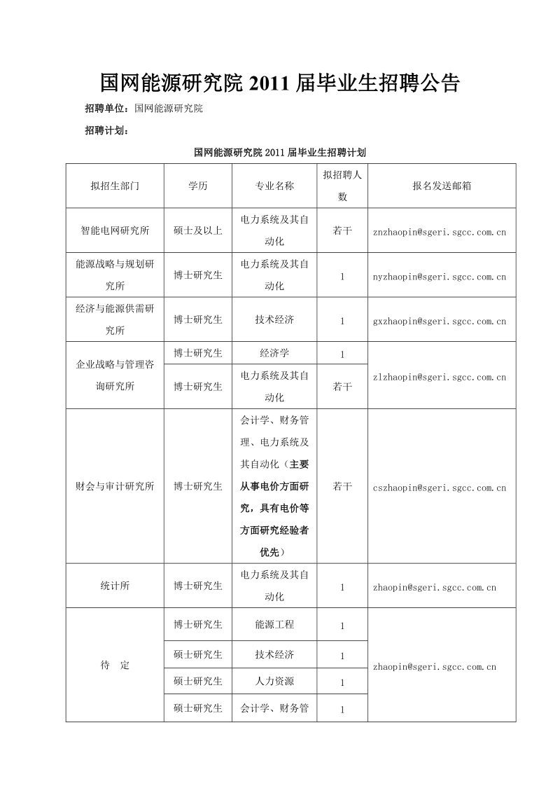 国网能源研究院2011届毕业生招聘公告.doc_第1页