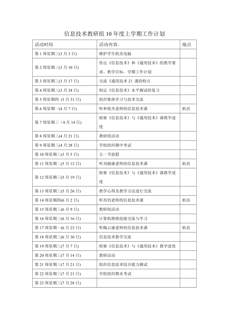 信息技术教研组10年度上学期工作计划.doc_第1页