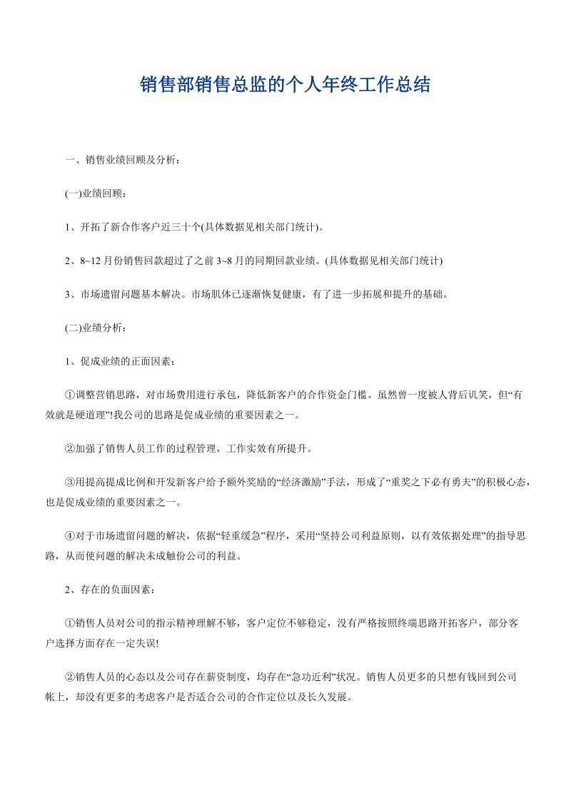 销售部销售总监的个人年终工作总结.doc_第1页