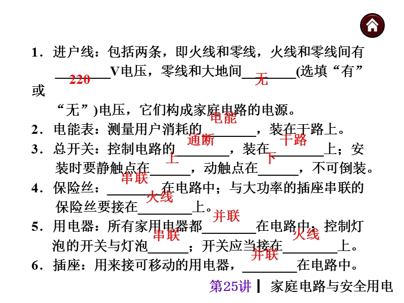 【中考夺分天天练】2014年中考物理(全国-人教)总复习第17讲---家庭电路与安全用电).ppt_第3页