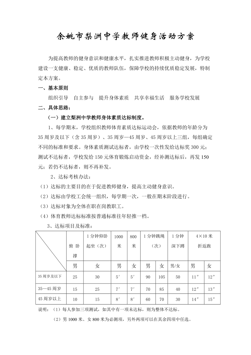 余姚市梨洲中学教师健身活动方案.doc_第1页