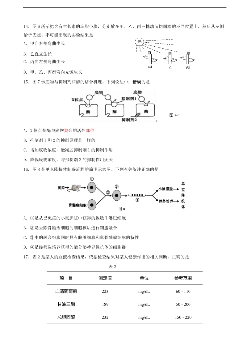 2018年上海市长宁区、嘉定区高三上学期质量调研（一模）生物试题.doc_第3页