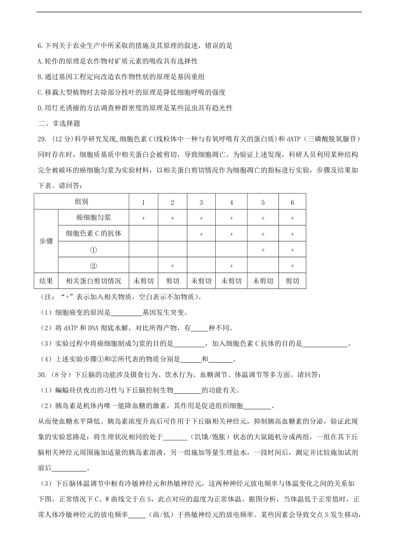 2017年吉林省长春市高三质量监测（四）理科综合试题生物试题.doc_第2页