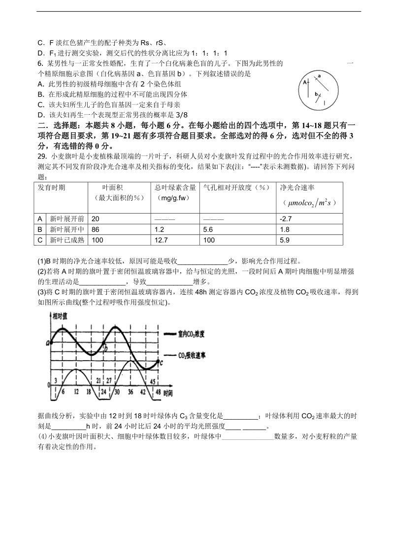 2016年吉林省乾安县第七中学高三理综模拟（四）生物试题（解析版）.doc_第2页