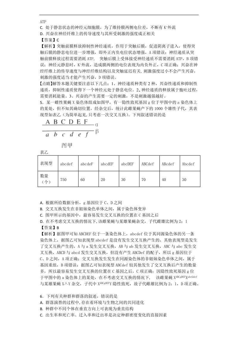 2017年吉林省延边二中高三下学期5月底模拟考试理科综合生物试题（带解析）.doc_第2页